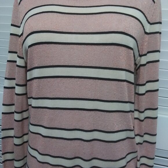 M Magaschoni Sweater Metallic Rose Gold Stripe Sweater Womens Large - Picture 3 of 11